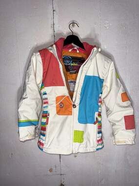 Obermeyer Kids Size 8 White Multi-Color Patchwork I-Grow Ski Jacket